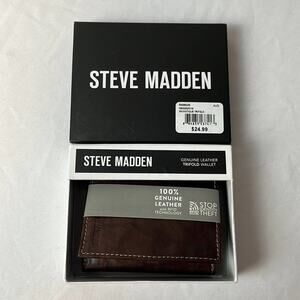 Steve Madden Genuine Leather Trifold Wallet Brown 4”x3”